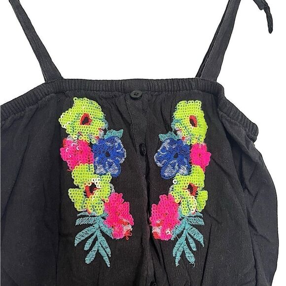 Justice Black Gauzy Romper Dress Girls 10 Neon Flower Embellishment on Top - Picture 3 of 10